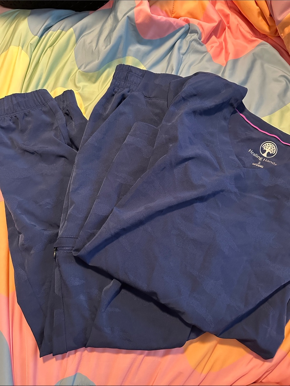 healing hands Navy camo print scrub set